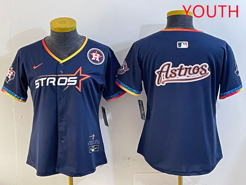 Youth Houston Astros Blank Drak Blue Fourth generation Joint Name 2025 Nike MLB Jersey style 11->youth mlb jersey->Youth Jersey